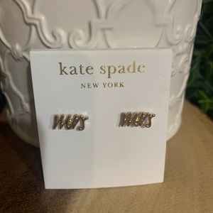 Kate spade BRAND NEW “mrs” gold stud earrings